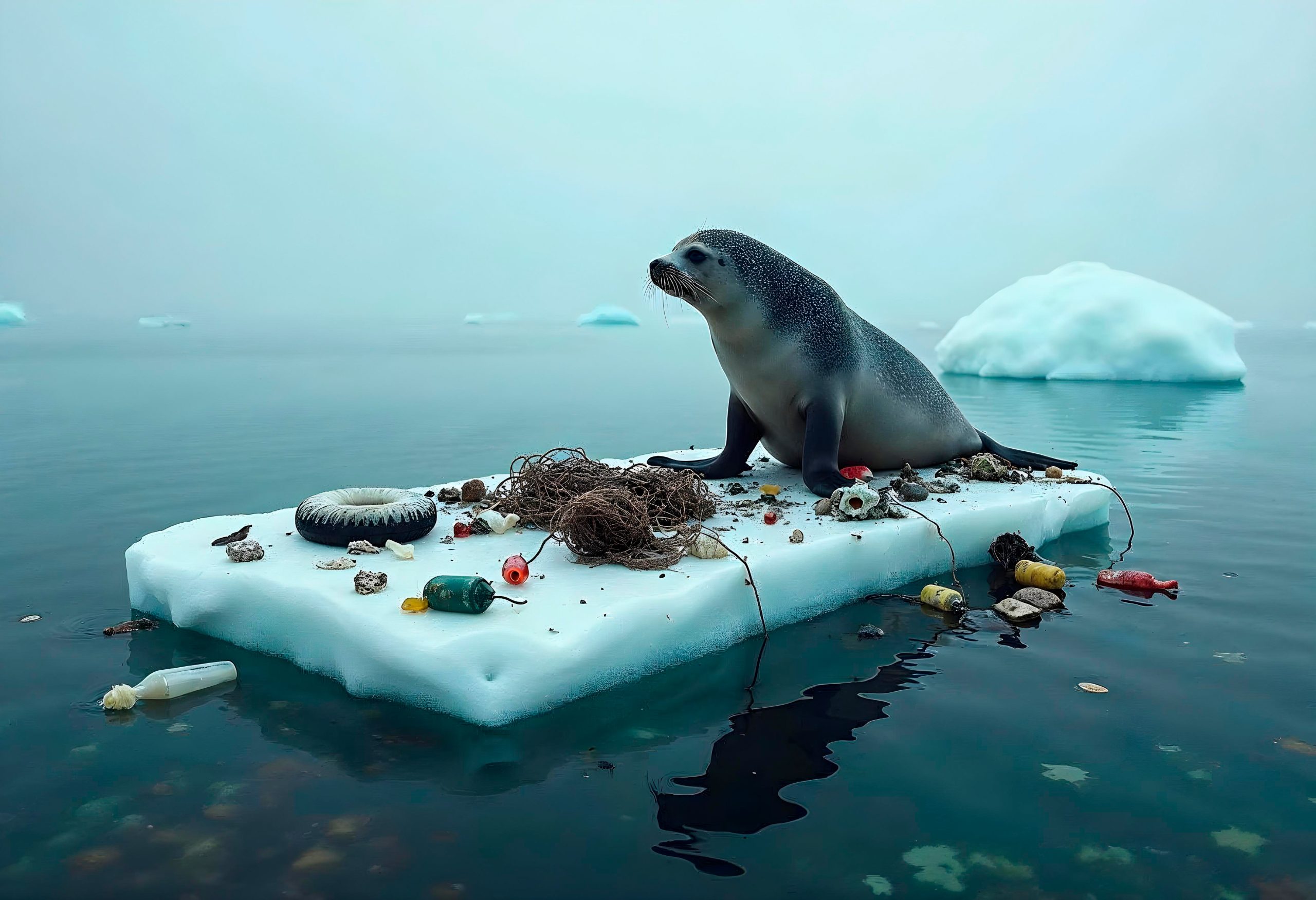 seal ice floe with plastic scaled